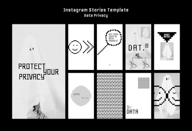Modello di storie di instagram sulla privacy dei dati di design piatto