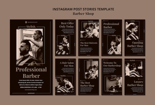 Modello di storie di post instagram negozio di barbiere