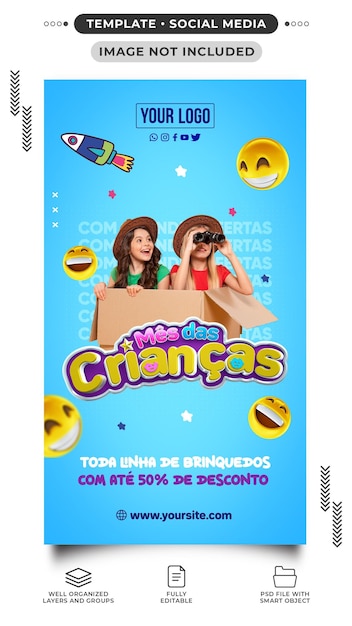 Modello di storie sui social media per il mese dei bambini con fantastiche offerte
