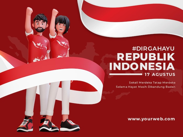 modello di striscione dell'indipendenza indonesiana con carattere 3D