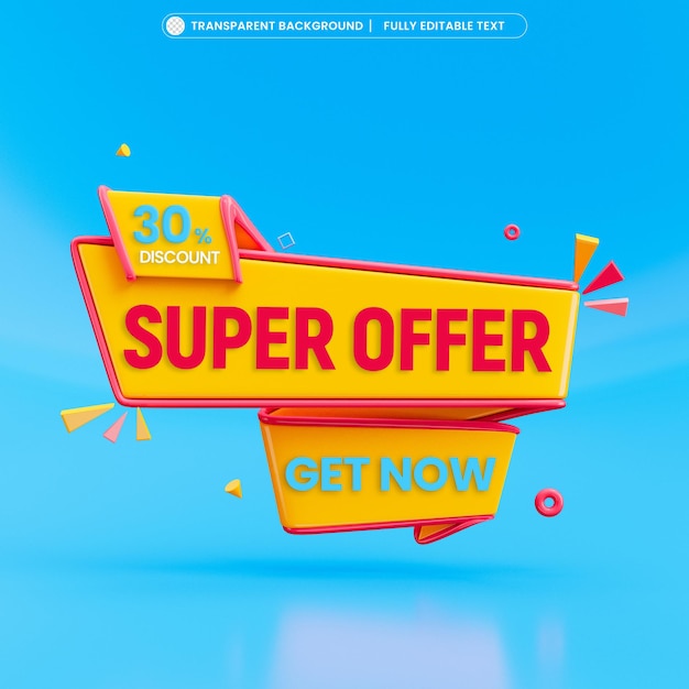 Modello di super offerta con banner 3d di testo modificabile