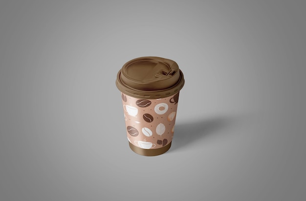 Modello di tazza di caffè con arte latte e disegno a disegni su uno sfondo semplice