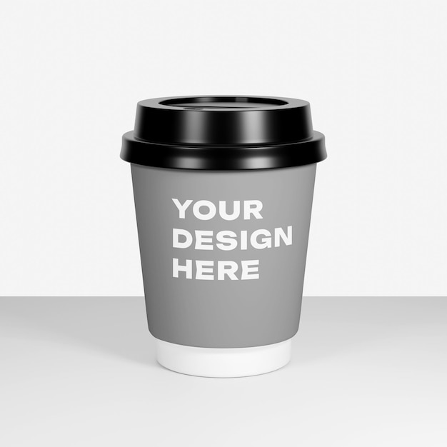 Modello di tazza di carta con caffè o tè su uno sfondo bianco