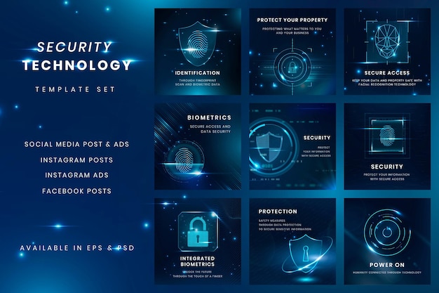 Modello di tecnologia di sicurezza psd impostato per post sui social media