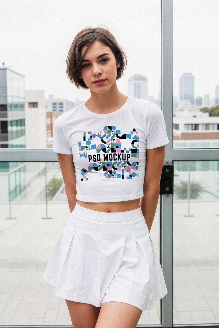 modello di vetrina di tee PSD Unisex estetico marchio merch mockup maglietta