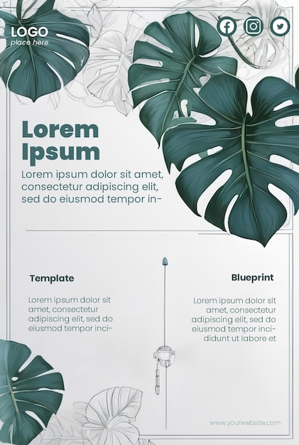 Modello di volantino creativo con illustrazione di monstera del progetto