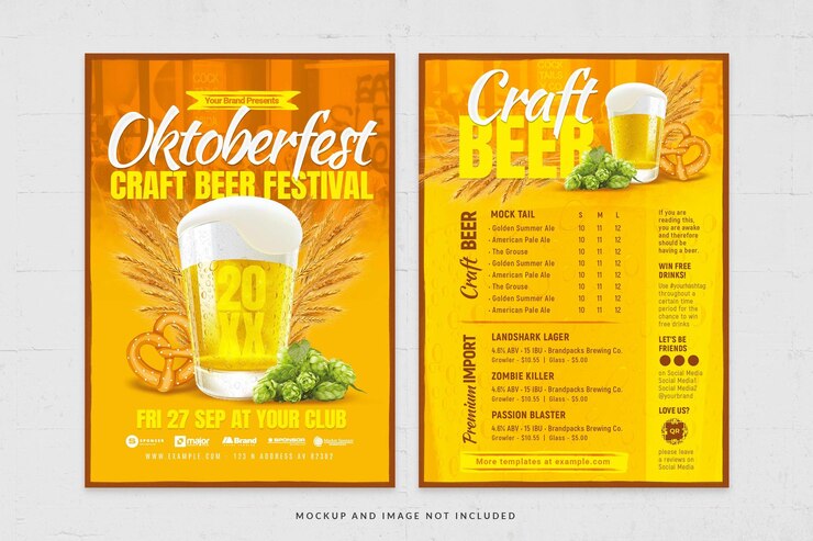 PSD modello di volantino del menu delle bevande dell'oktoberfest in psd