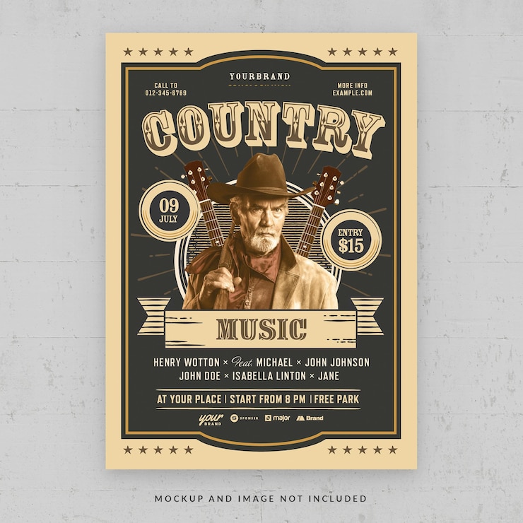 PSD modello di volantino notturno di musica country in psd
