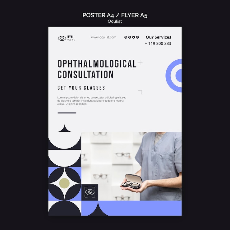 PSD modello di volantino per consultazione oftalmologica