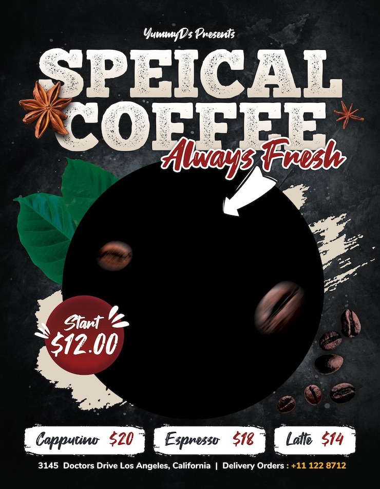 PSD modello di volantino per il caffè