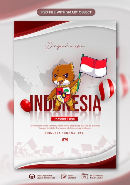 Modello di volantino per il giorno dell'indipendenza dell'Indonesia