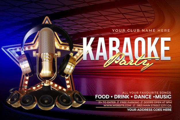 Modello di volantino per karaoke weekend party o spettacolo di podcast
