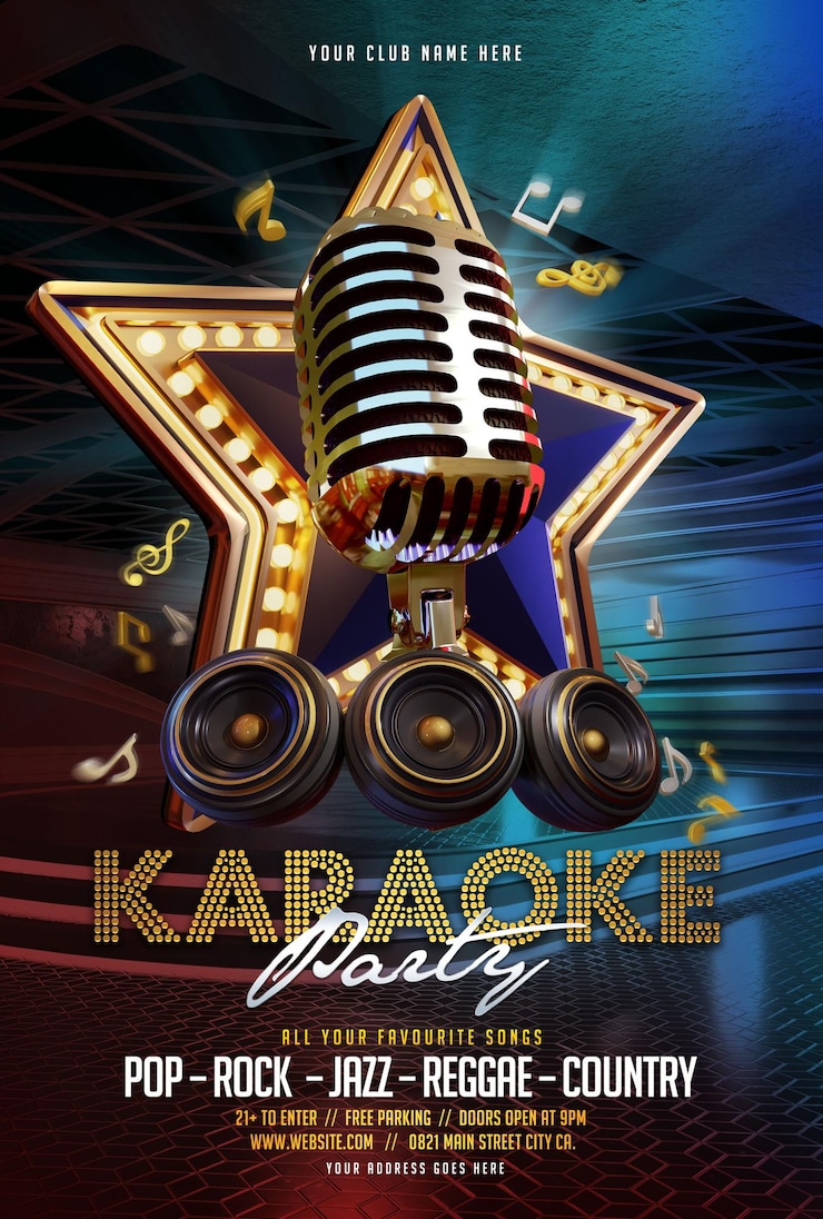 Modello di volantino per karaoke weekend party o spettacolo di podcast