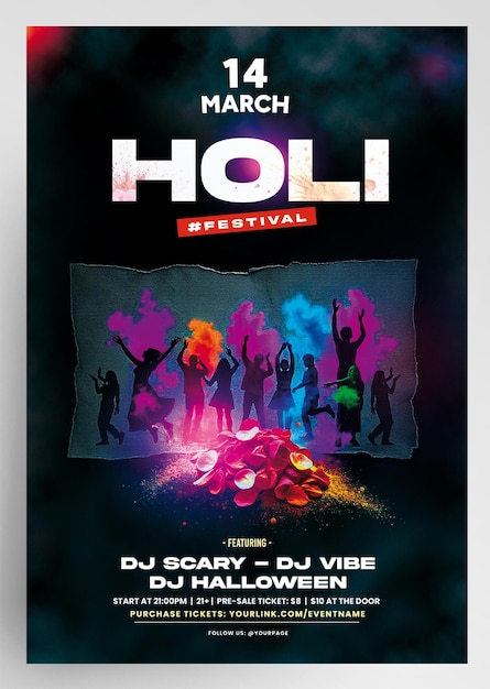 Modello di volantino per la festa di Holi Minimal