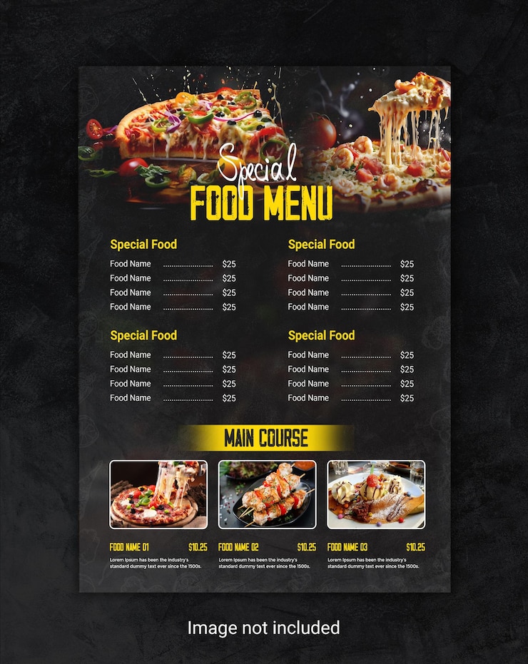 PSD modello di volantino per menu e ristoranti