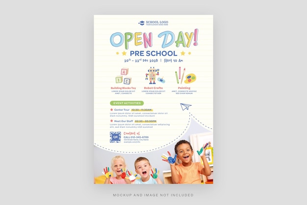 Modello di volantino per scuola materna in PSD per Open Days