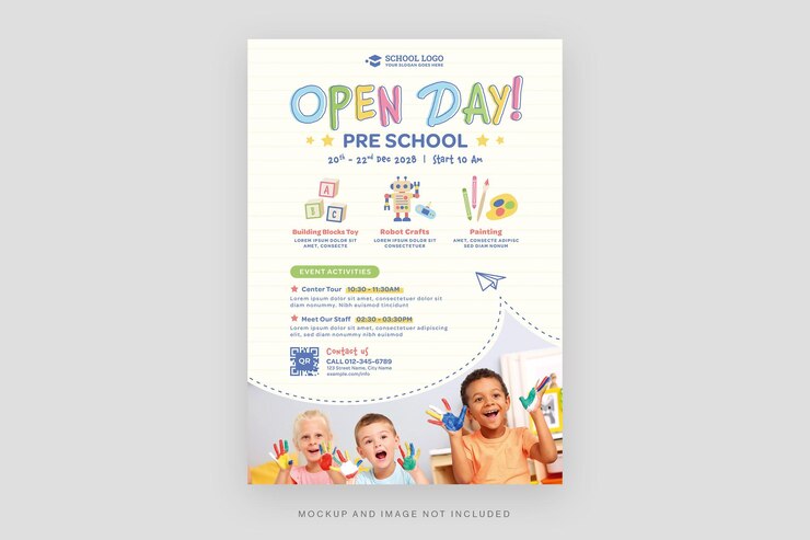 PSD modello di volantino per scuola materna in psd per open days