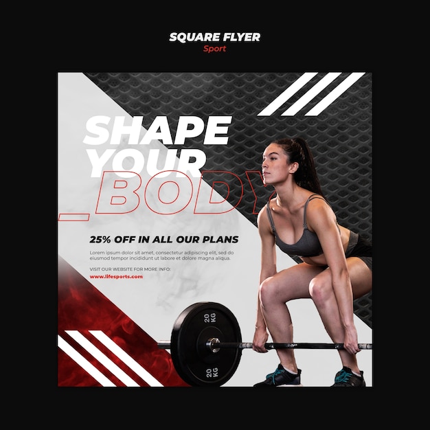 Modello di volantino quadrato per palestra e sport