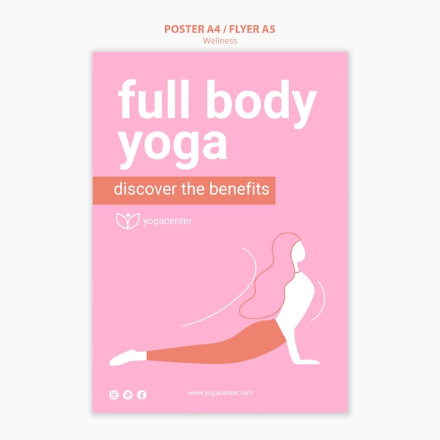 Modello di volantino verticale yoga con allungamento della persona