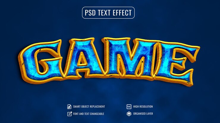 PSD modello effetto testo gioco guerriero d'azione stile grafico 3d in stile bagliore al neon oro blu cielo