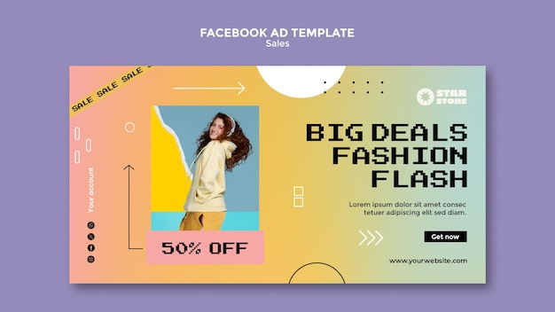 Modello facebook di sconto sulle vendite a gradiente