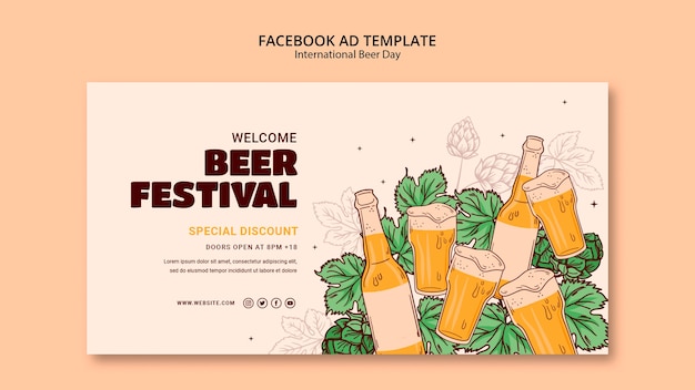 Modello facebook giornata internazionale della birra disegnato a mano