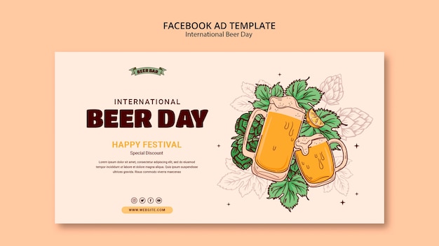 Modello facebook giornata internazionale della birra disegnato a mano