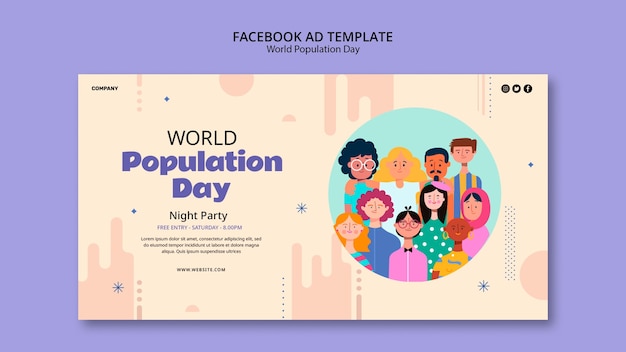 Modello facebook per la giornata mondiale della popolazione di design piatto