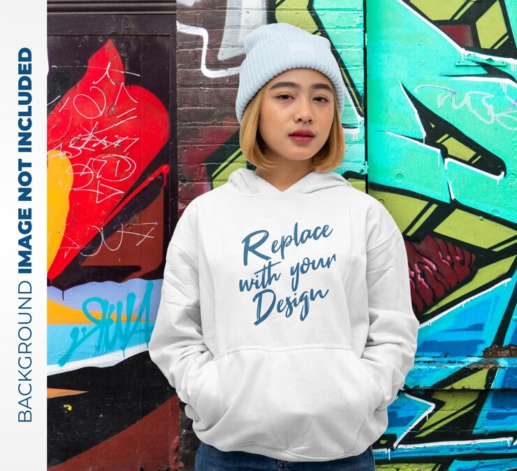 PSD modello fashion hoodie donna fotografia mockup