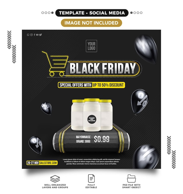 Modello feed Black Friday Supermercato con offerte speciali fino a 50 di sconto