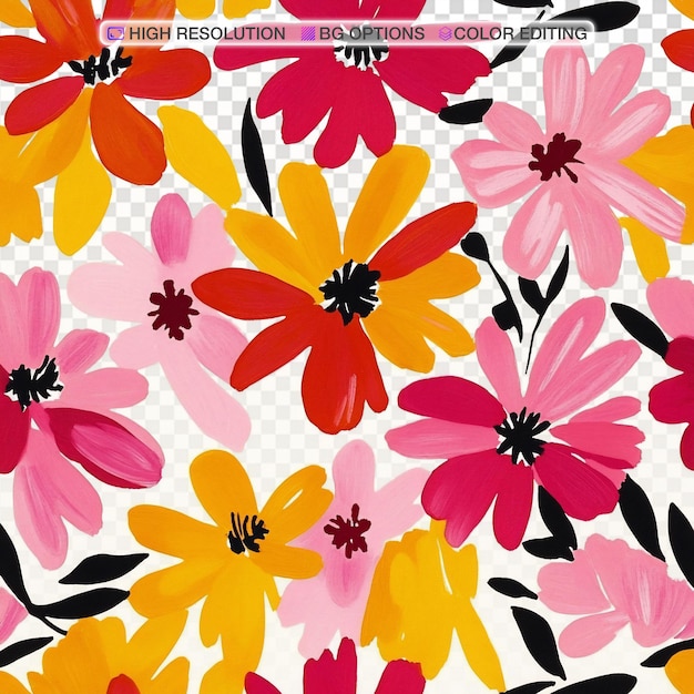 Modello floreale Boho d'epoca con fiori colorati su sfondo bianco