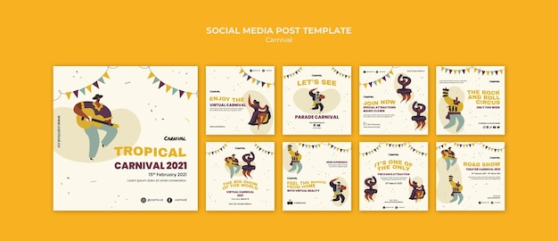 Modello illustrato di post di instagram di carnevale