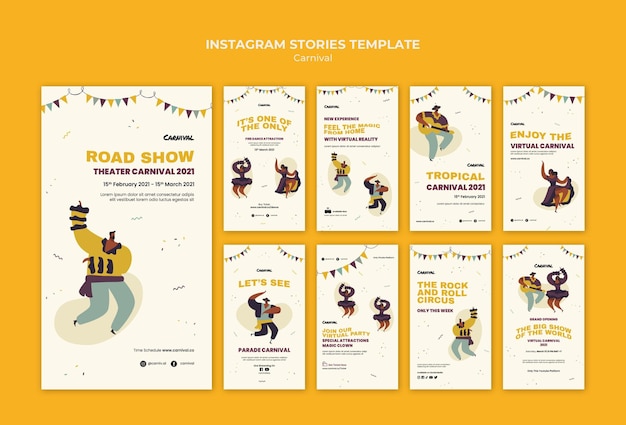 Modello illustrato di storie di instagram di carnevale