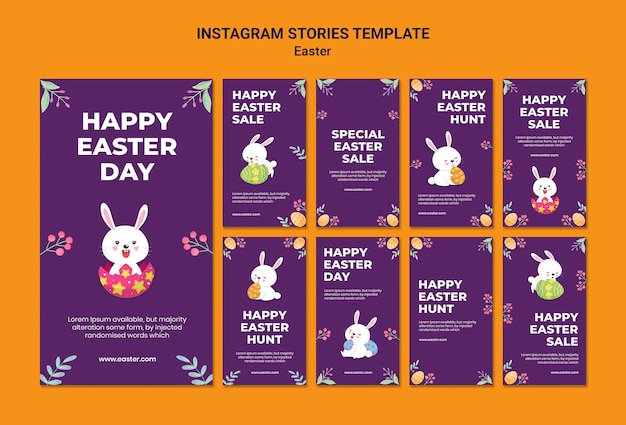 Modello illustrato di storie di instagram di evento di pasqua