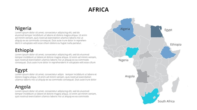 Modello infografico della mappa dell'Africa diviso per paesi Presentazione delle diapositive