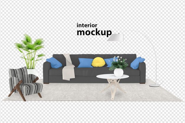 Modello interno del divano rendering 3D isolato