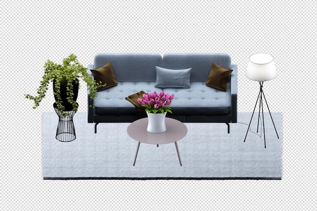 Modello interno del divano rendering 3D isolato