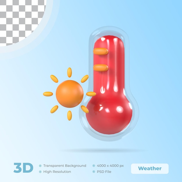 Modello meteorologico 3D con icona di temperatura calda con sfondo trasparente