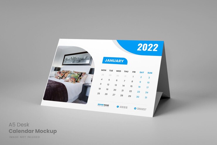 Modello moderno di calendario da tavolo A5 in rendering 3d