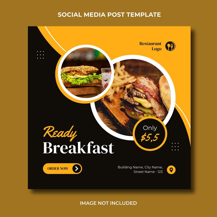 PSD modello modificabile del post di instagram dei social media del menu del cibo delizioso