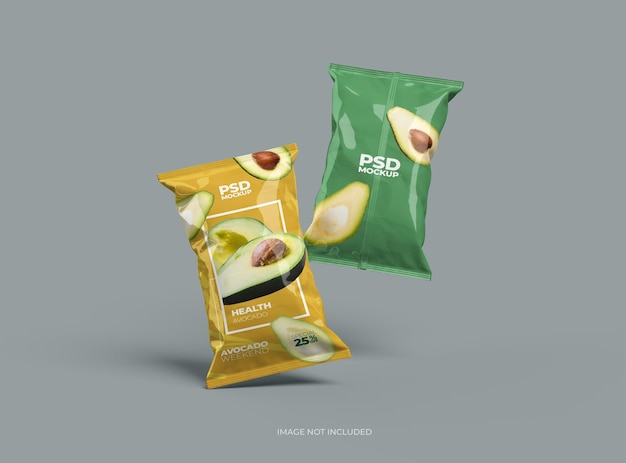 Modello modificabile per una borsa di imballaggio di spuntini a cuscino su uno sfondo trasparente rendering 3D