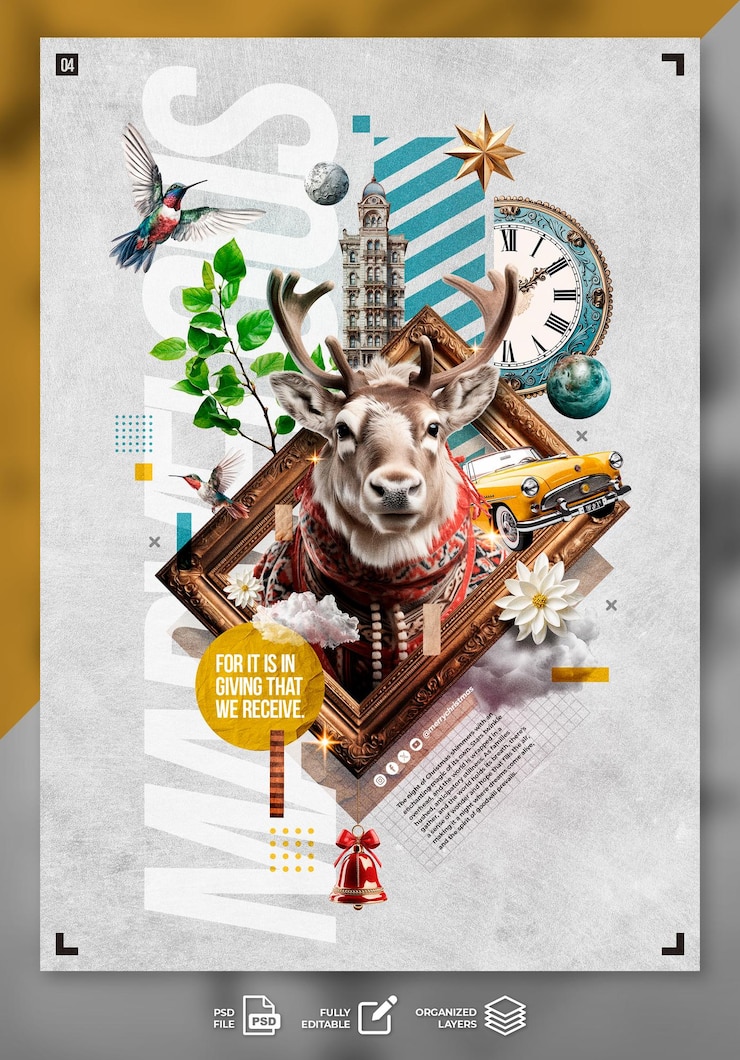 PSD modello multimediale per social media con collage di poster digitali di natale