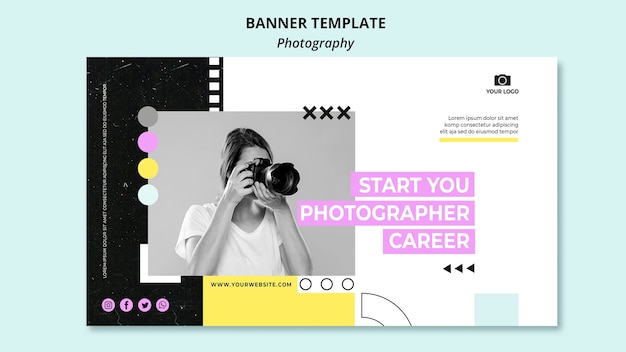 Modello orizzontale dell'insegna di fotografia creativa con la foto