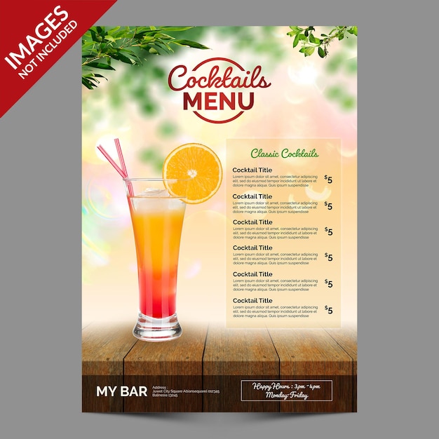 Modello per menu cocktail FreshHappy Hours