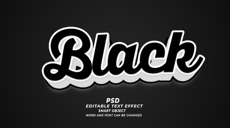 PSD modello photoshop per effetti di testo 3d modificabili in vendita nera