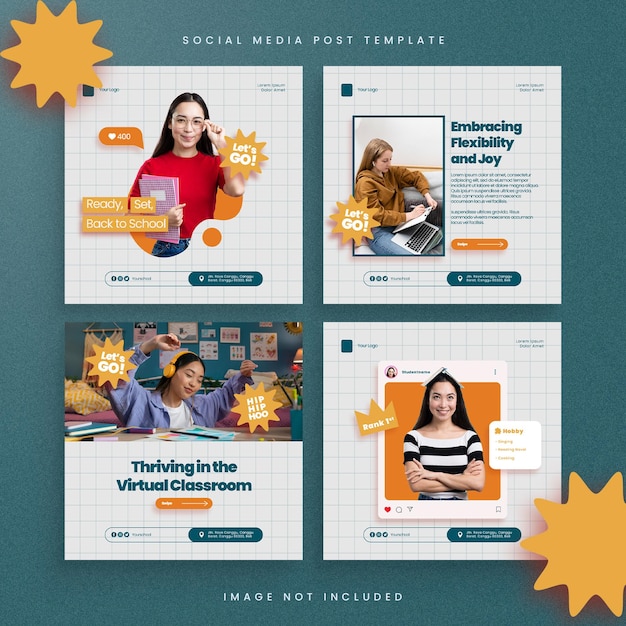 Modello premium post instagram per la scuola di divertimento moderno e minimalista