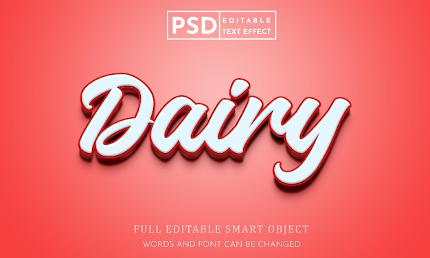 Modello premium psd effetto testo modificabile 3d di latticini