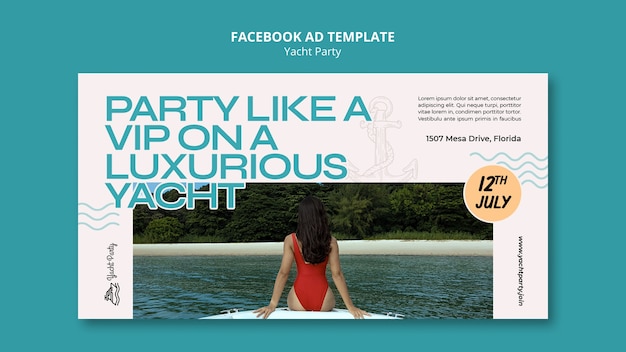 Modello promozionale per i social media per la celebrazione di una festa in yacht di lusso
