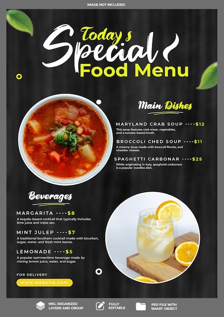 Modello PSD del poster del menù speciale del ristorante