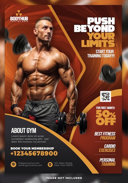 Modello PSD del volantino promozionale della palestra di bodybuilding